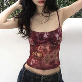 Voguable  Fairycore Grunge Floral Print Crop Top Vintage 2000s Y2K Aesthetic Tank Tops Chic Korean Style Corset Boho Camis